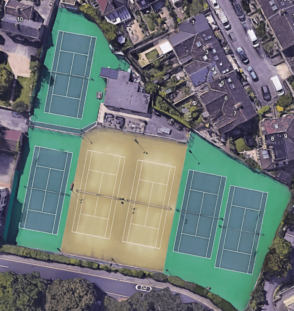 An aerial view of Bath Tennis next to Victoria Park