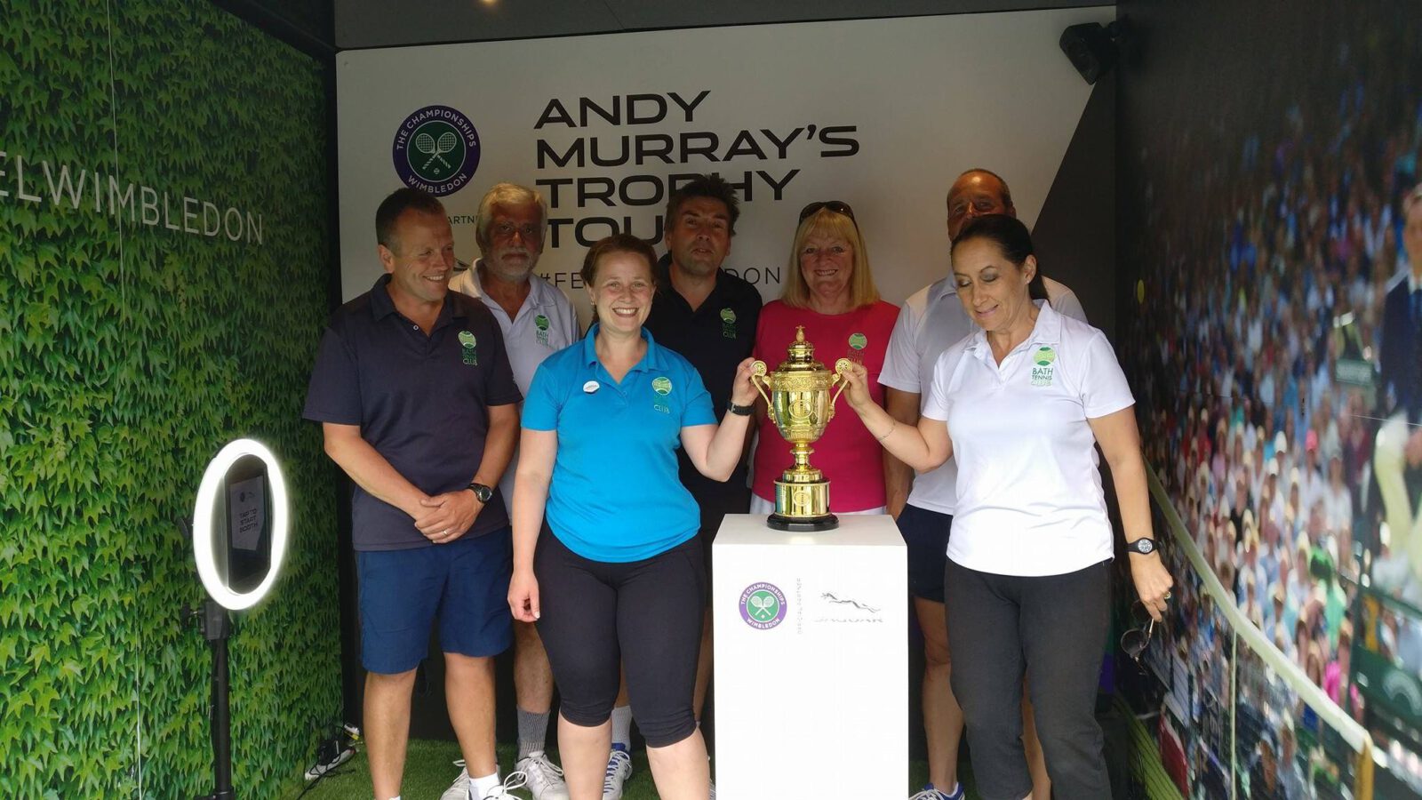 Tennis players from Bath Tennis holding the trophy on Andy Murray's Trophy Tour