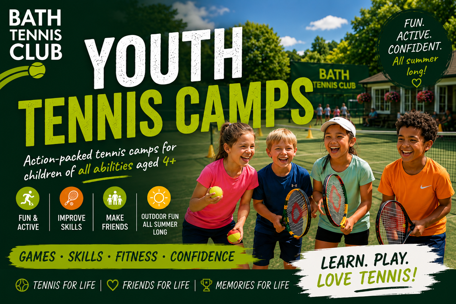 Bath Tennis Club is hosting Youth Tennis Camps in August 2026 by Victoria Park, Bath